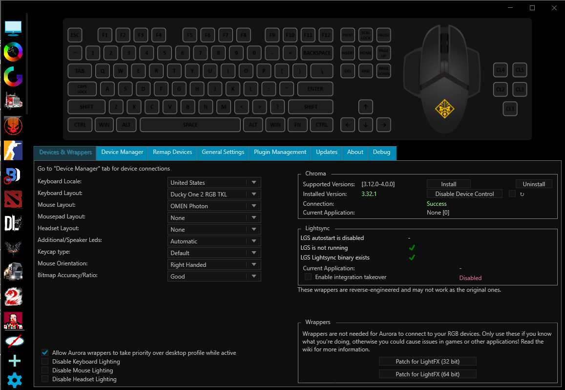 Devices & Wrappers Settings Screen